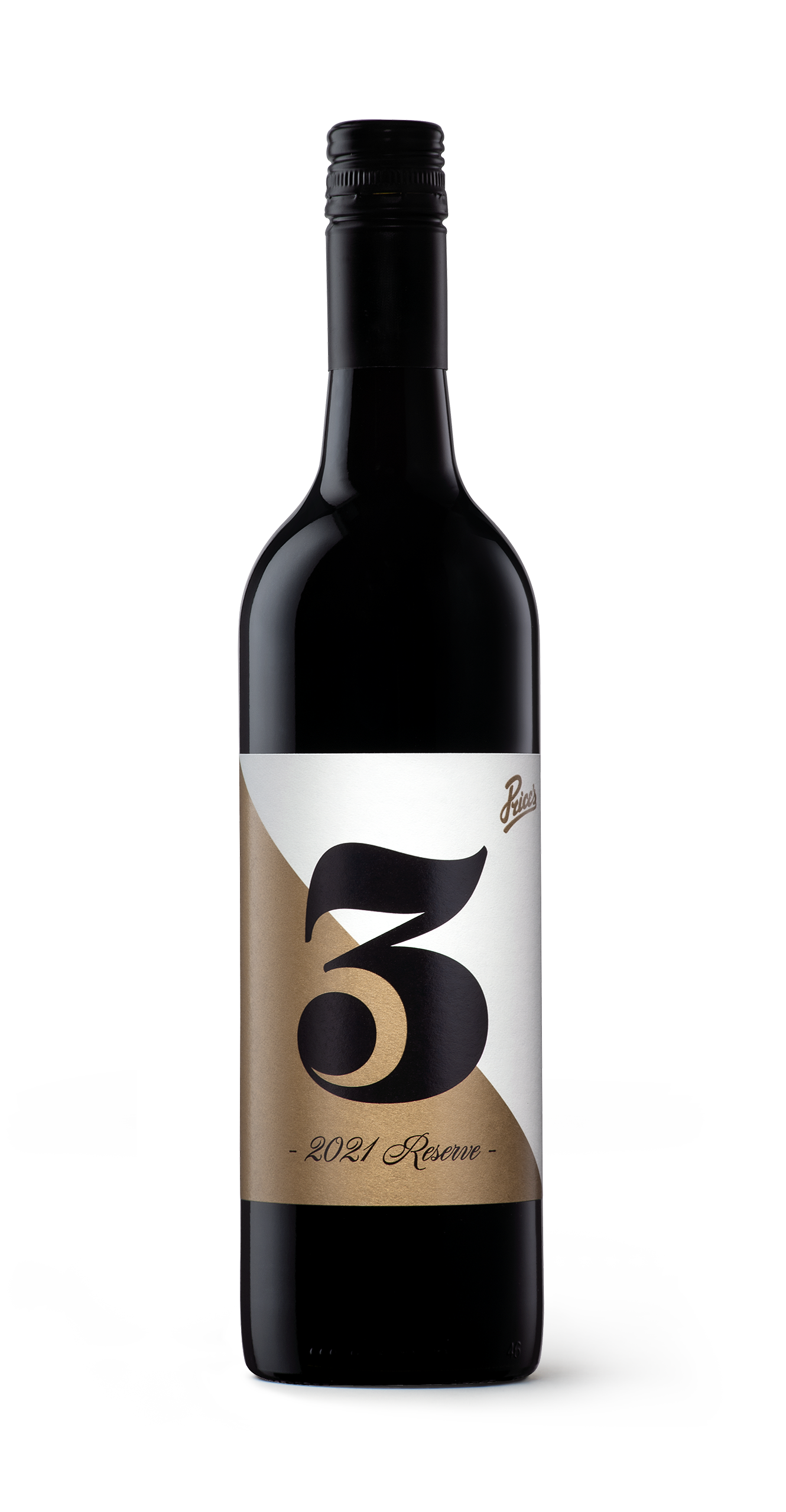 Bottle of 2021 Block 3 Reserve Shiraz with an elegant black, gold, and white label.