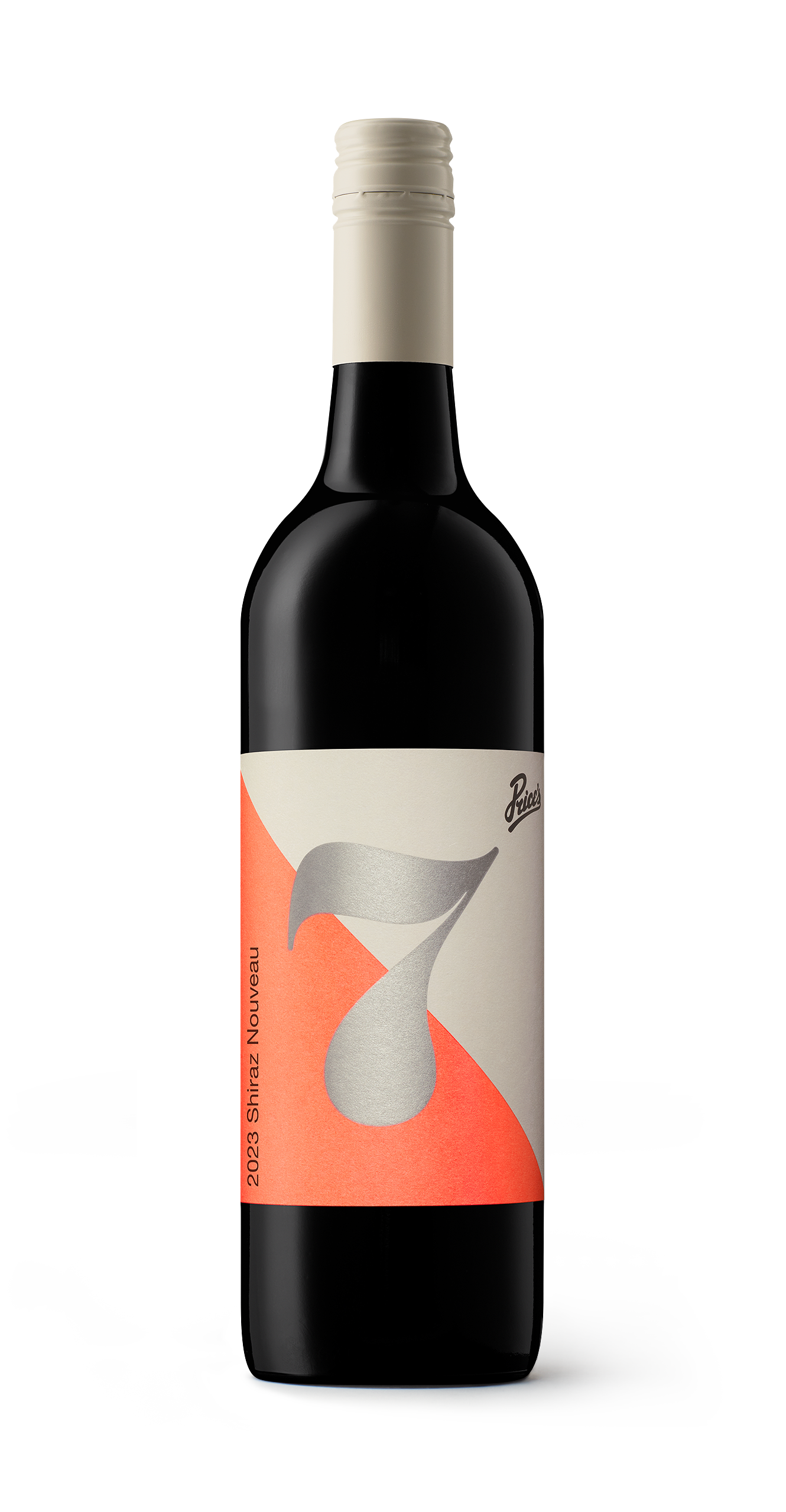 Bottle of 2023 Block 7 Shiraz Nouveau featuring an abstract coral and grey label design.